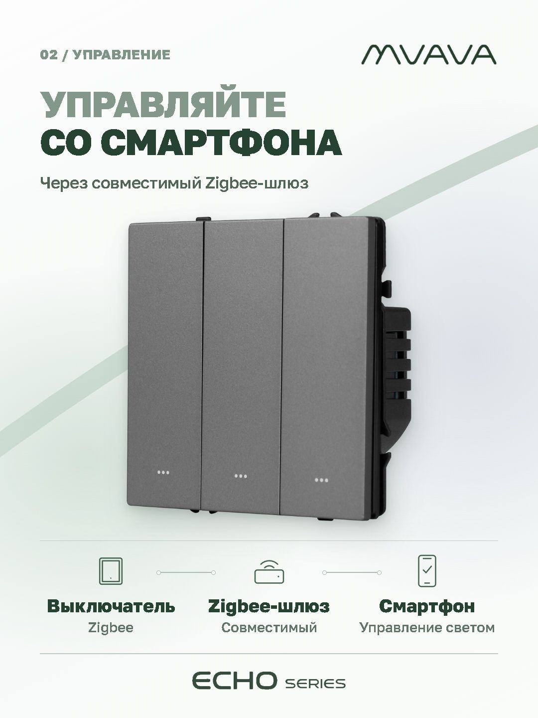 Купить Выключатель ZigBee Echo Smart Алиса, нажимной, 3 клавиши, с нулем, без рамки, серый в интернет-магазине Mvava.ru