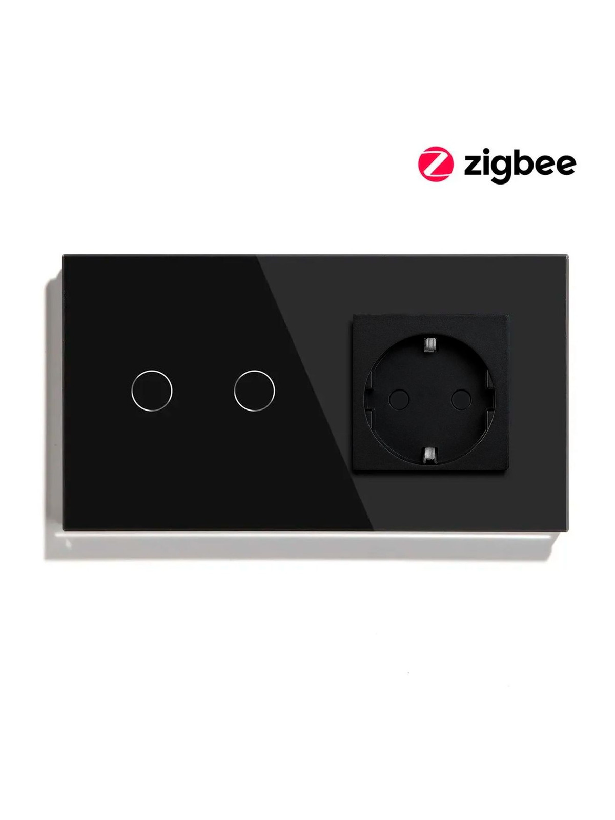 Купить Сенсорный выключатель ZigBee MVAVA 2кл. 1 розетка, 2 поста (2G+1EU) стекло 157х86мм цвет черный в интернет-магазине Mvava.ru