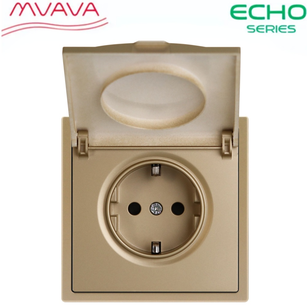 Купить Розетка с крышкой echo 1 пост 16А, пластик, цвет золото в интернет-магазине Mvava.ru