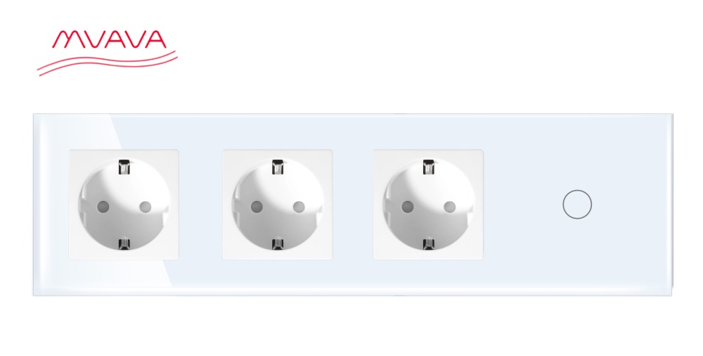Купить Сенсорный выключатель с розеткой 3 р.1 клавиша, 3 поста (3EU+1G) стекло299х86мм цвет белый в интернет-магазине Mvava.ru