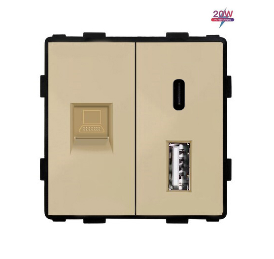 Купить Механизм розетки Usb-typeC-/CAT5e, 20w, цвет золотой в интернет-магазине Mvava.ru