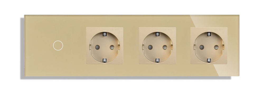 Купить Сенсорный выключатель с розеткой 1кл. 3 розетки, 3 поста (1G+3EU) стекло 2.5D299х86мм цвет золотой в интернет-магазине Mvava.ru