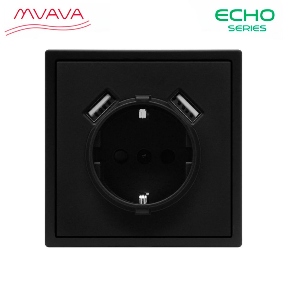 Купить Розетка echo с Usb АА 10W, 1 пост 16А, рамка пластик 81х81, цвет черный в интернет-магазине Mvava.ru