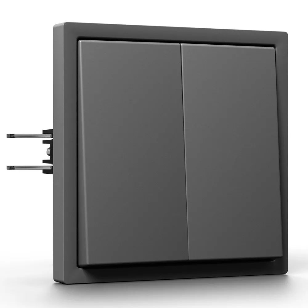 Купить Выключатель echo проходной, 2 клавиши, 1 пост, рамка 81х81мм пластик, цвет серый в интернет-магазине Mvava.ru