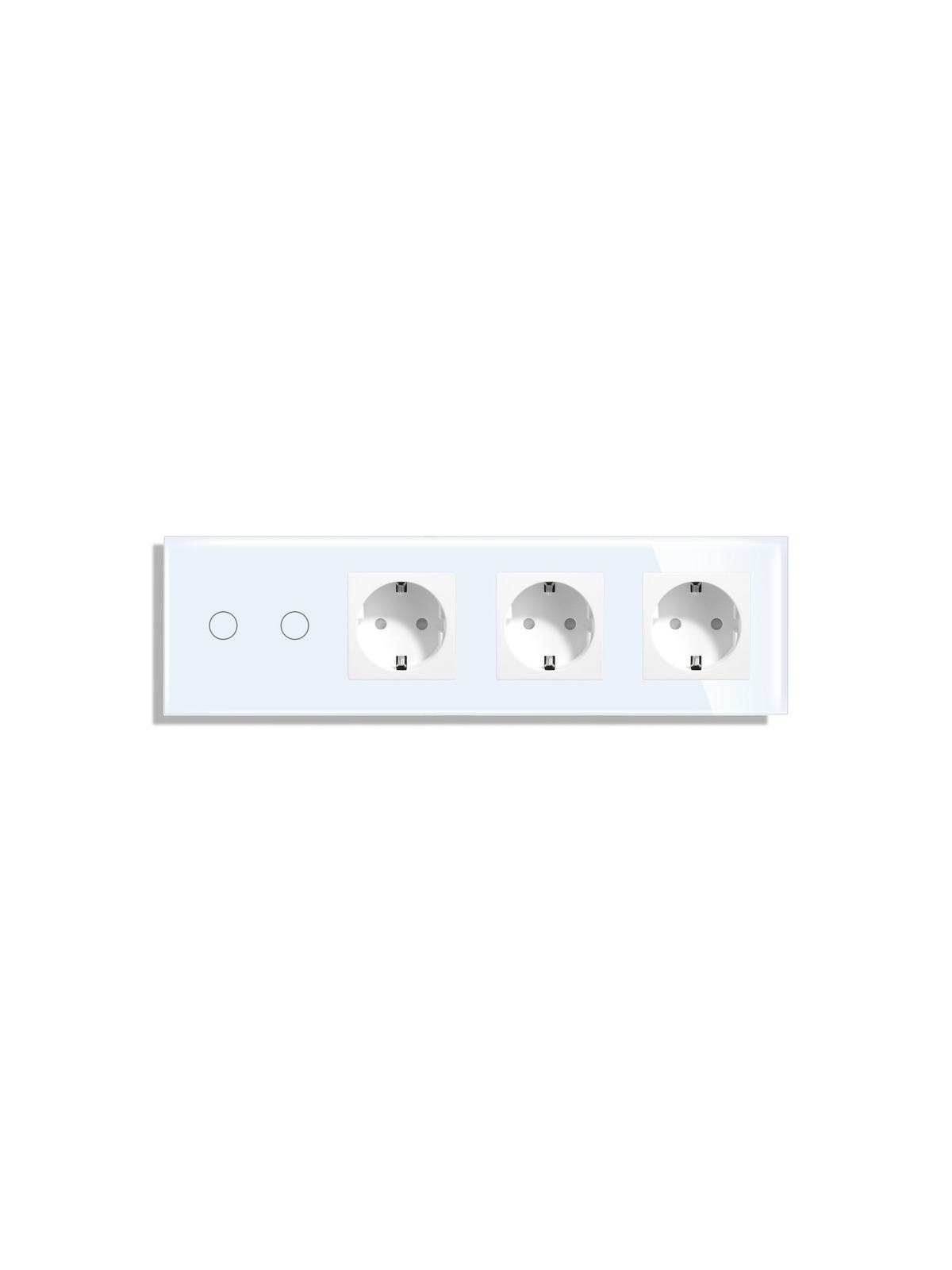 Купить Сенсорный выключатель с розеткой 2кл. 3 розетки, 4 поста (2G+3EU) стекло 2.5D 299х86мм цвет белый в интернет-магазине Mvava.ru