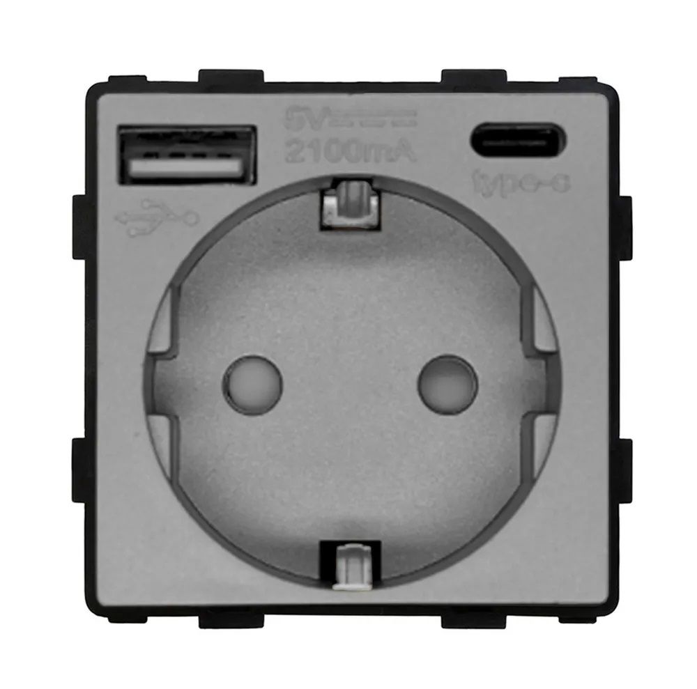 Купить Механизм розетки (без рамки) с Usb/Type-C АC, цвет серый в интернет-магазине Mvava.ru