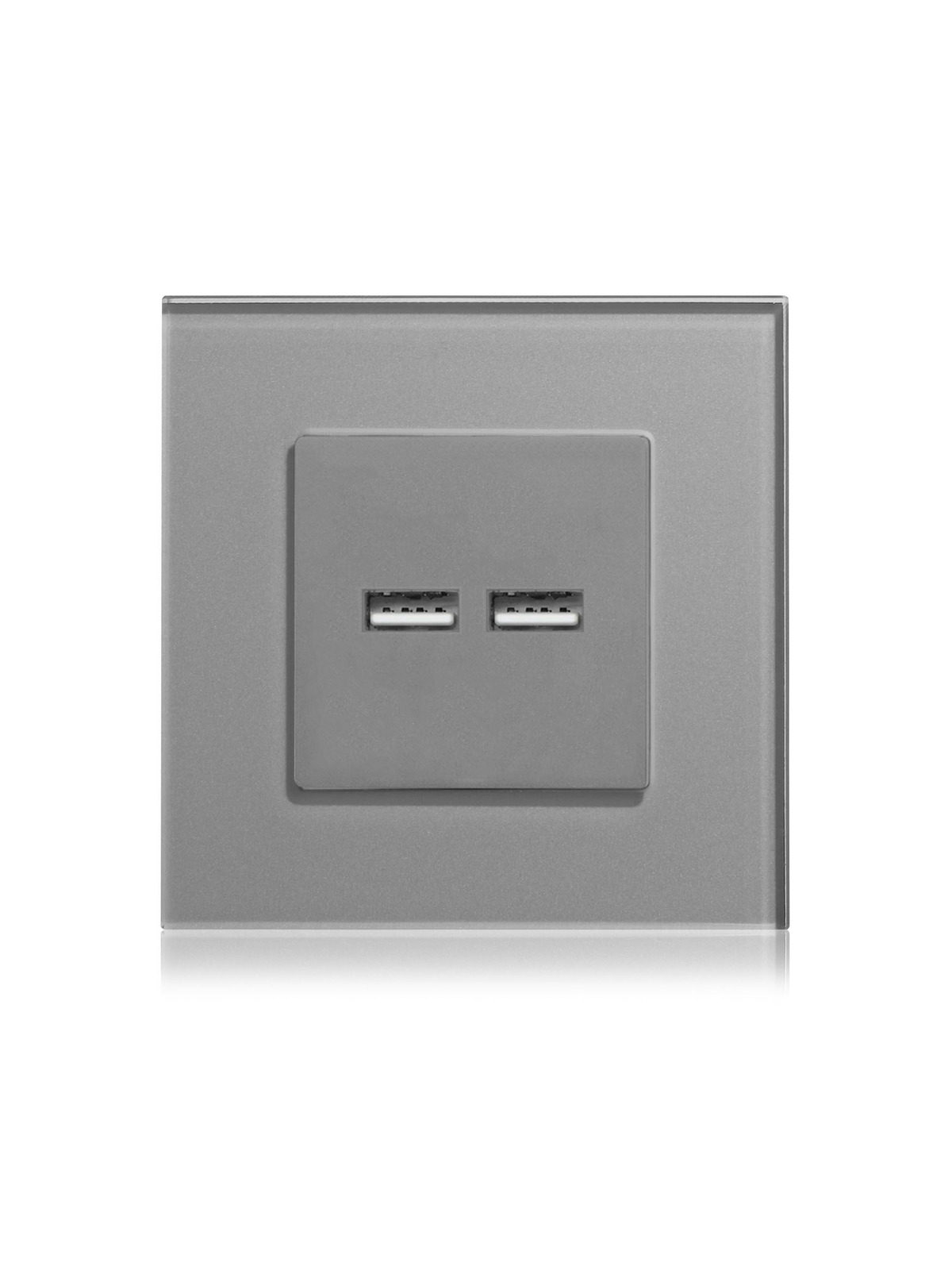 Купить Розетка электрическая с Usb АА, 1 пост 16А, рамка 86х86 стекло, цвет серый в интернет-магазине Mvava.ru