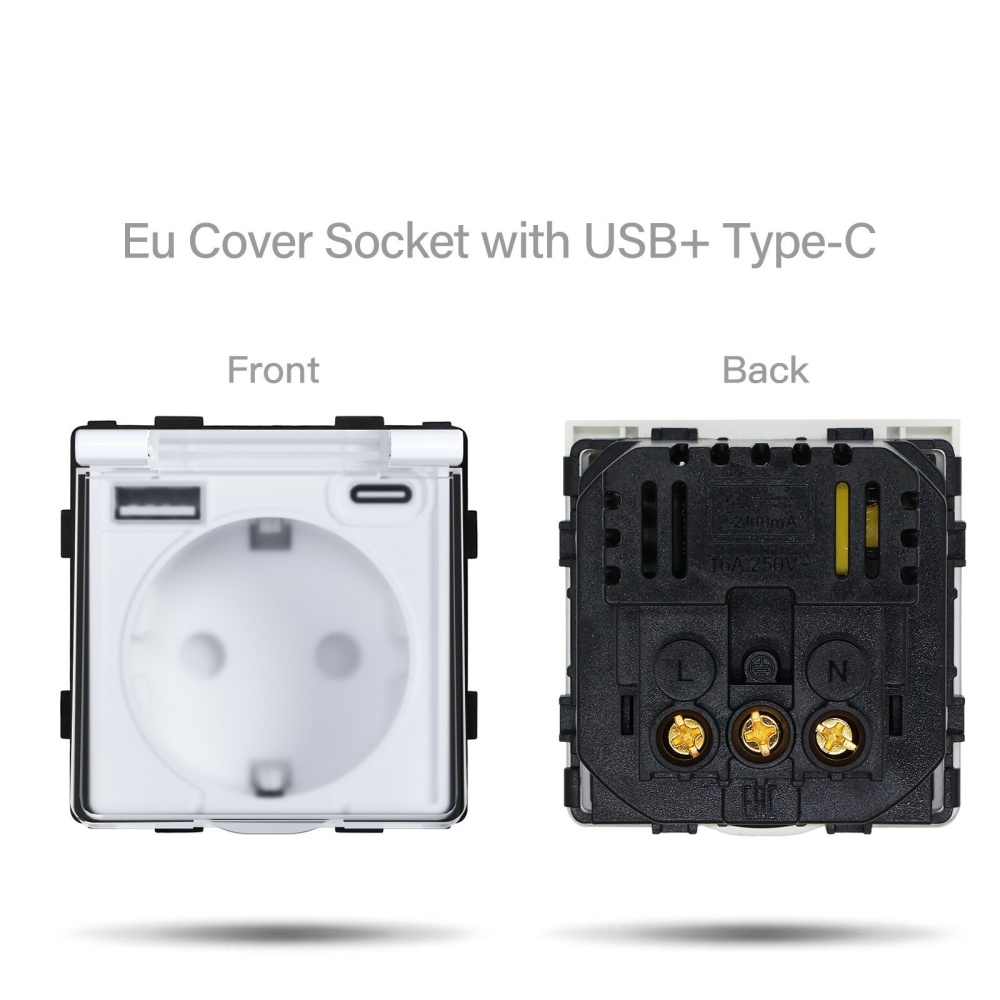 Купить Розетка c крышкой, Usb/Type-C 20w 1 пост 16А рамка 86х86мм стекло, цвет белый в интернет-магазине Mvava.ru