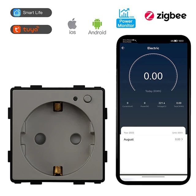 Купить Механизм розетки ZigBee (без рамки) Алиса, таймер, цвет серый в интернет-магазине Mvava.ru