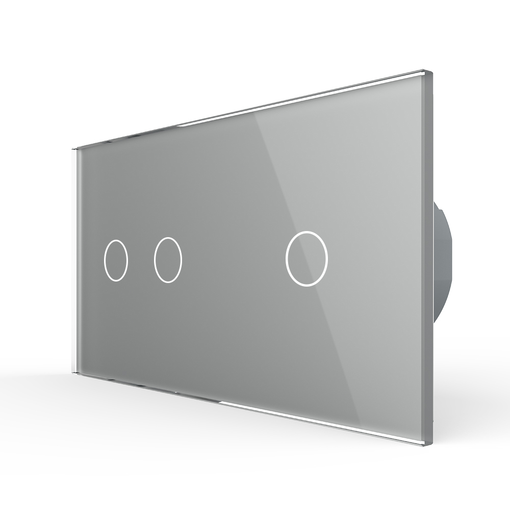 Купить Сенсорный выключатель 3 клавиши, 2 поста (2G+1G) стекло 157х86мм цвет серый в интернет-магазине Mvava.ru