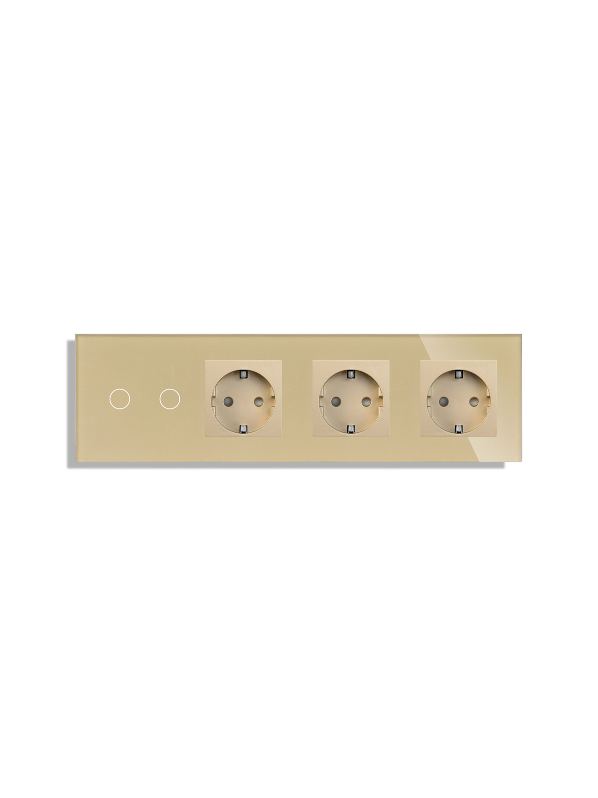 Купить Сенсорный выключатель с розеткой 2кл. 3 розетки, 4 поста (2G+3EU) стекло 2.5D 299х86мм цвет золотой в интернет-магазине Mvava.ru