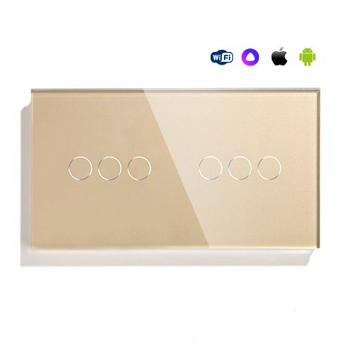 Купить Сенсорный выключатель WiFi 6 клавиш 2 поста (3G+3G) стекло 157х86мм цвет золотой в интернет-магазине Mvava.ru