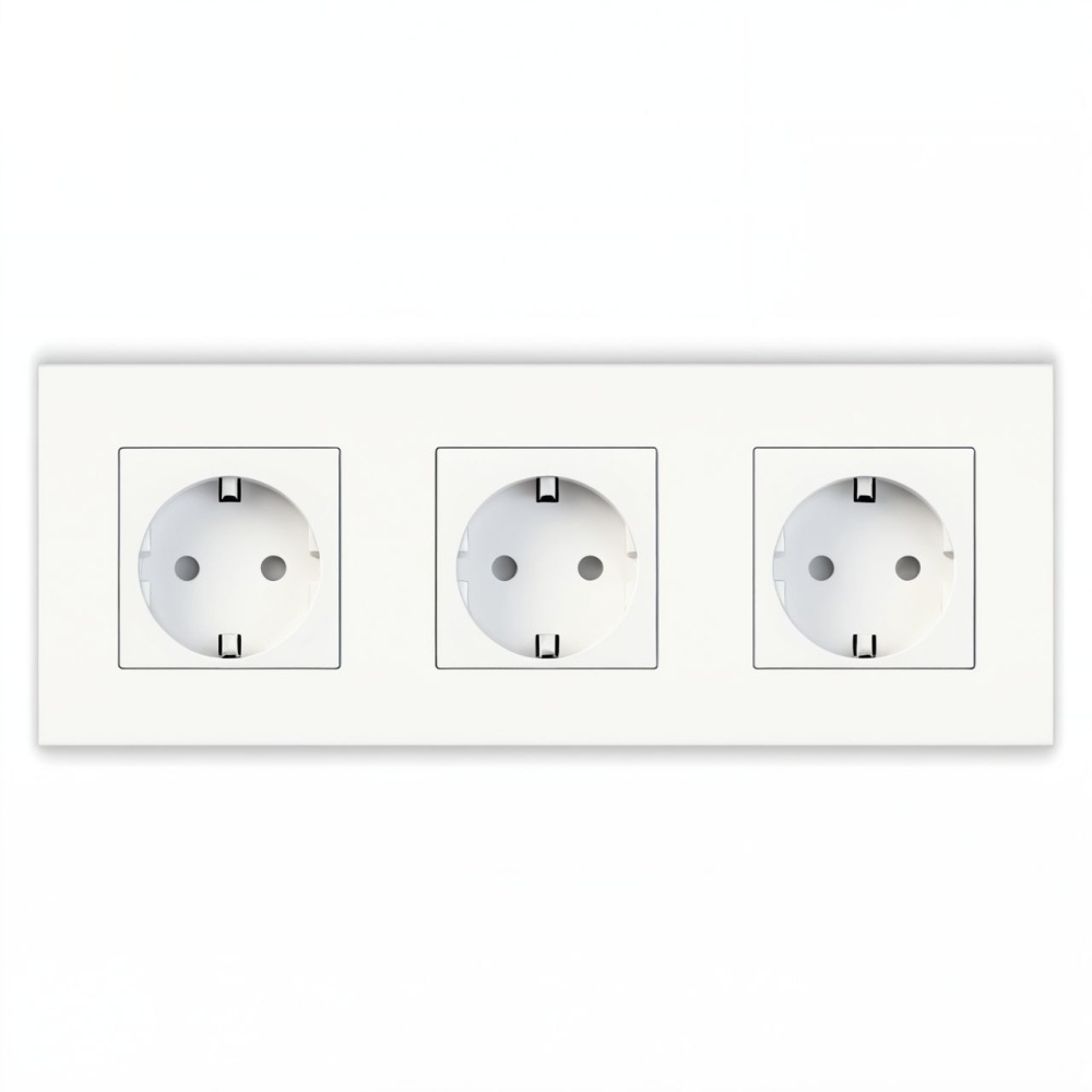 Купить Розетка электрическая 3 поста 16А, рамка228х86мм пластик, цвет белый в интернет-магазине Mvava.ru