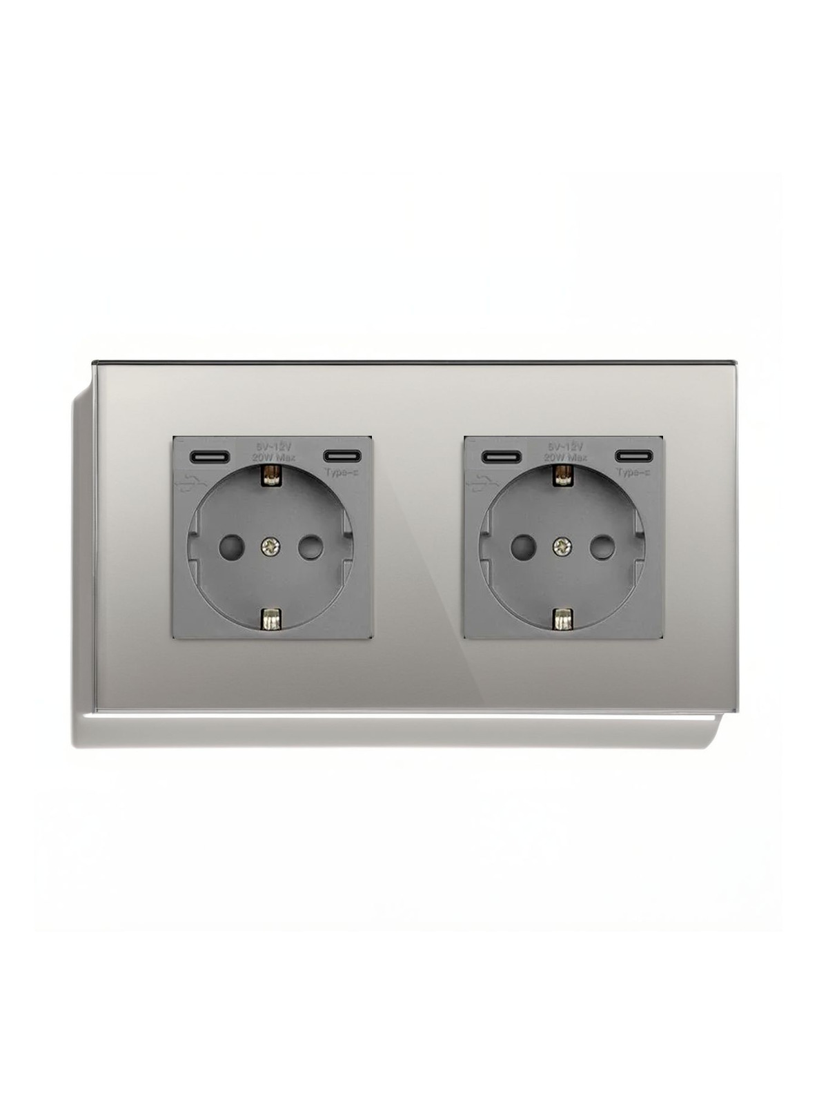 Купить Розетка электрическая 2 поста CC, быстрая зарядка 20W, стекло 157х86 мм, цвет серый в интернет-магазине Mvava.ru