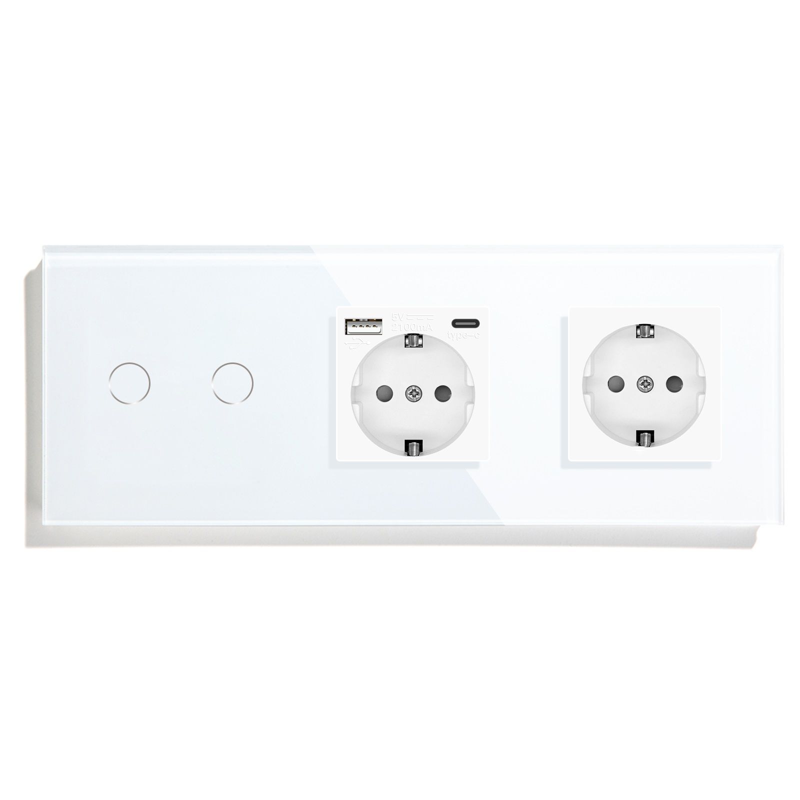 Купить Сенсорный выключатель с розеткой 2кл. 2 розетки, 3 поста (2G+AC/EU) стекло 228х86мм цвет белый в интернет-магазине Mvava.ru
