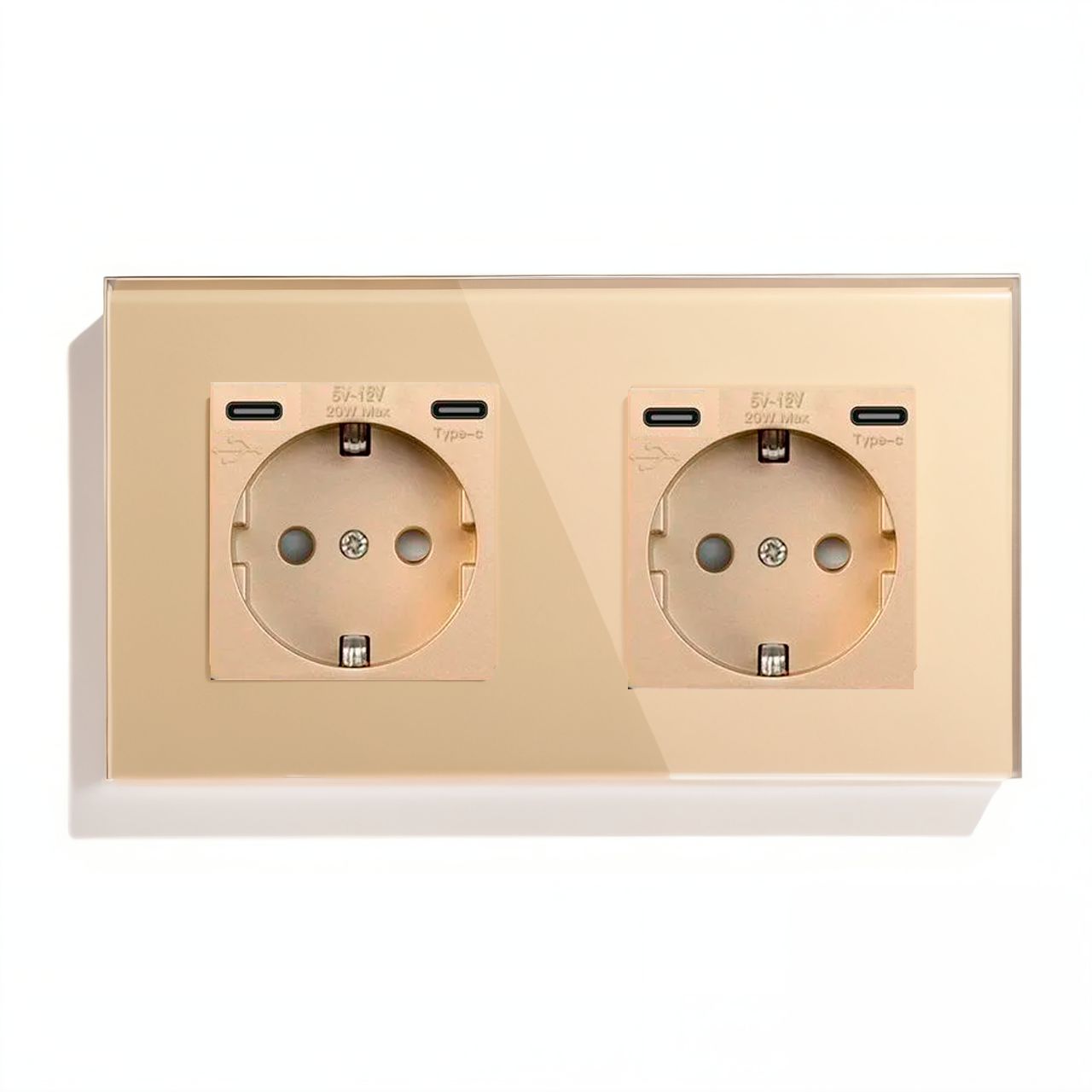 Купить Розетка электрическая 2 поста CC, быстрая зарядка 20W, стекло 157х86 мм, цвет золотой в интернет-магазине Mvava.ru