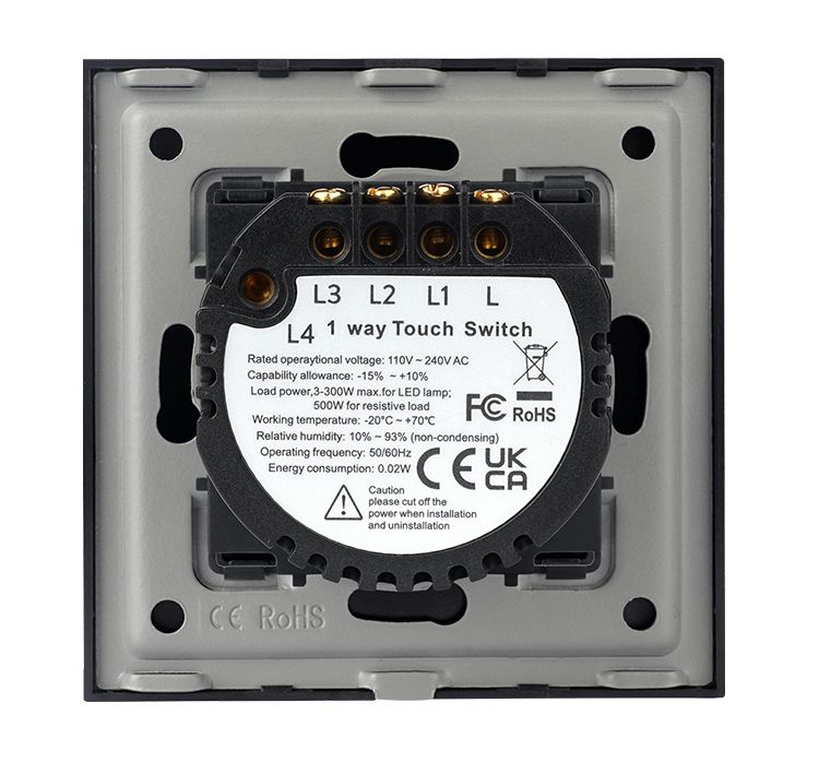 Купить Сенсорный выключатель 4 клавиши 1 пост, (4G) стекло 86х86мм цвет черный в интернет-магазине Mvava.ru