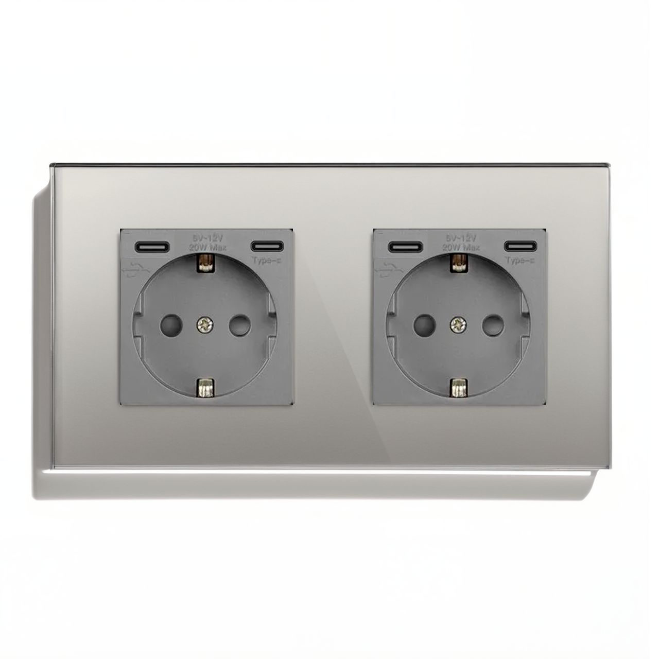 Купить Розетка электрическая 2 поста CC, быстрая зарядка 20W, стекло 157х86 мм, цвет серый в интернет-магазине Mvava.ru