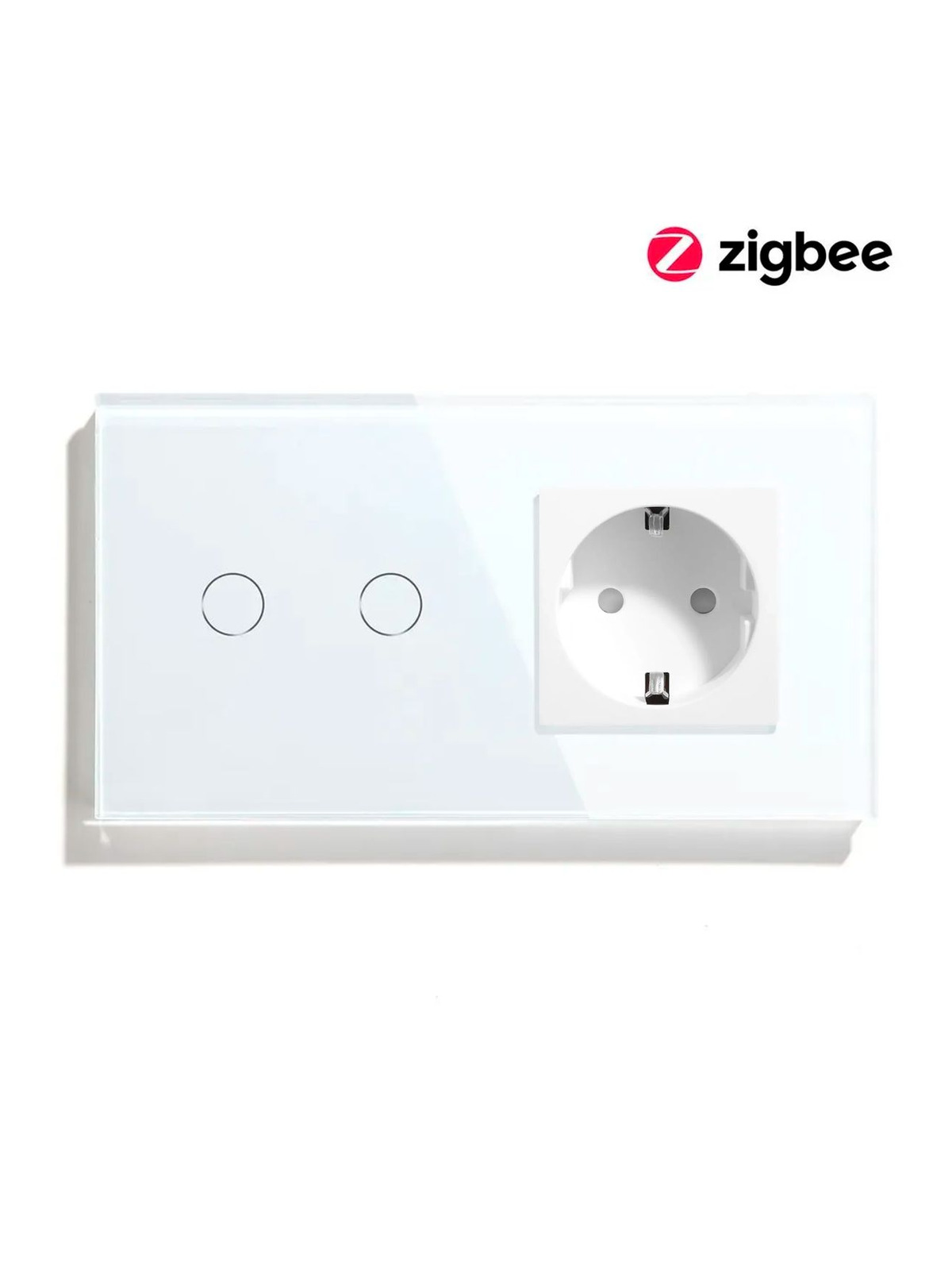 Купить Сенсорный выключатель ZigBee MVAVA 2кл. 1 розетка, 2 поста (2G+1EU) стекло 157х86мм цвет белый в интернет-магазине Mvava.ru
