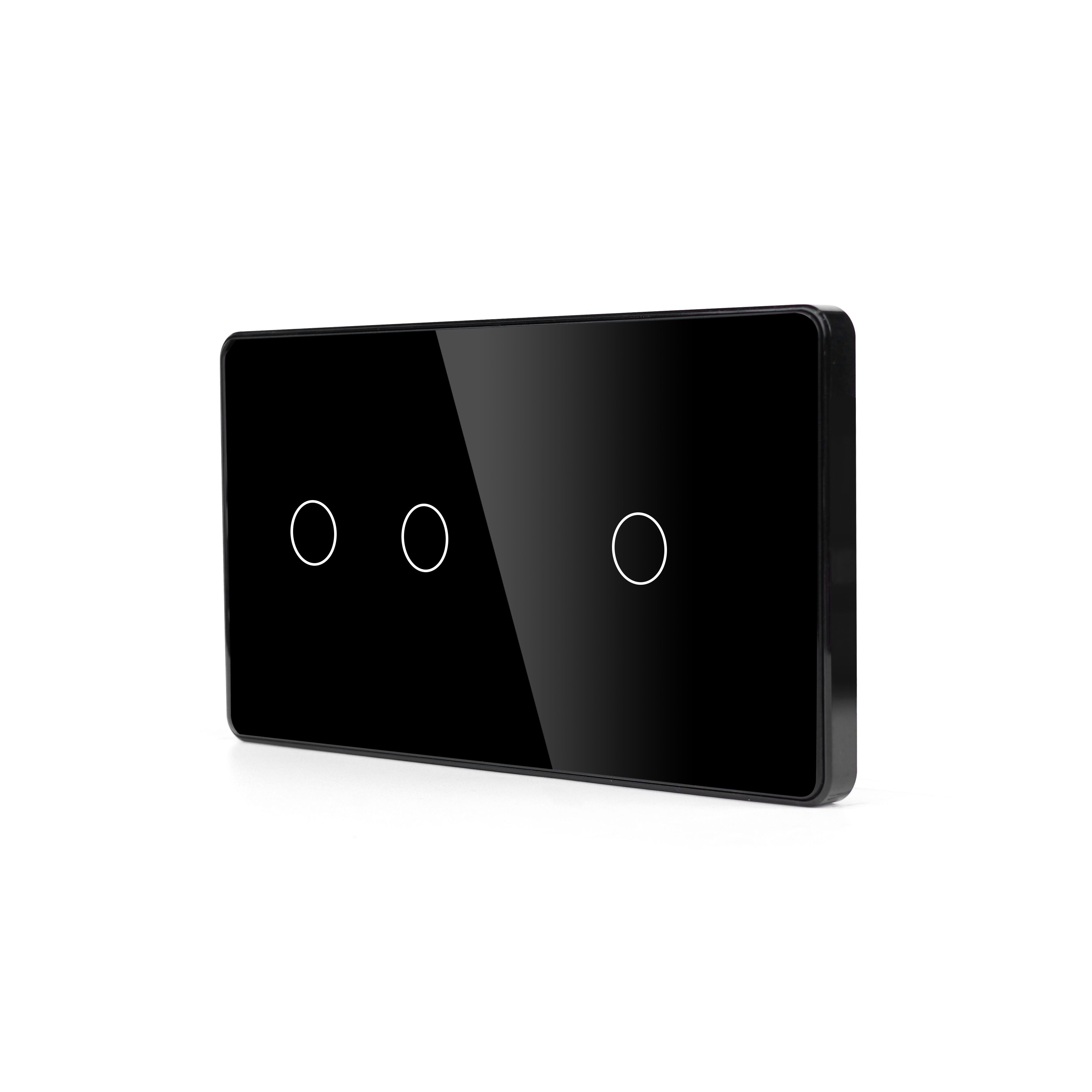 Купить Сенсорный выключатель 3 клавиши, 2 поста (2G+1G) стекло 2.5D 157х86мм цвет черный в интернет-магазине Mvava.ru