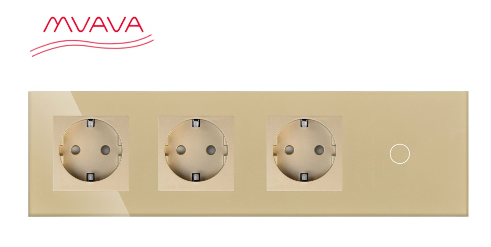 Купить Сенсорный выключатель с розеткой 3 р.1 клавиша, 3 поста (3EU+1G) стекло299х86мм цвет золотой в интернет-магазине Mvava.ru