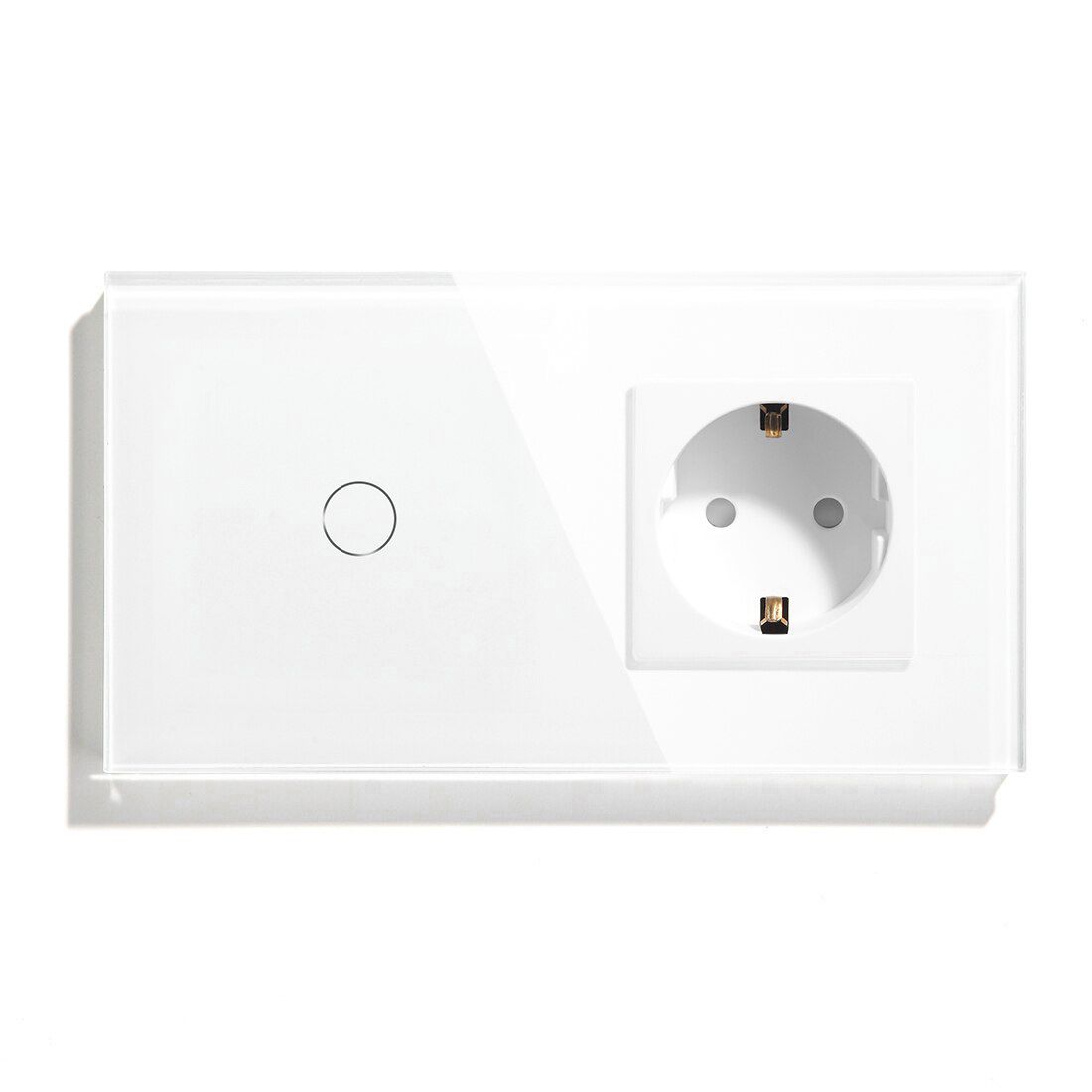 Купить Сенсорный выключатель ZigBee MVAVA 3кл. 1 розетка, 2 поста (3G+1EU) стекло 157х86мм цвет белый в интернет-магазине Mvava.ru