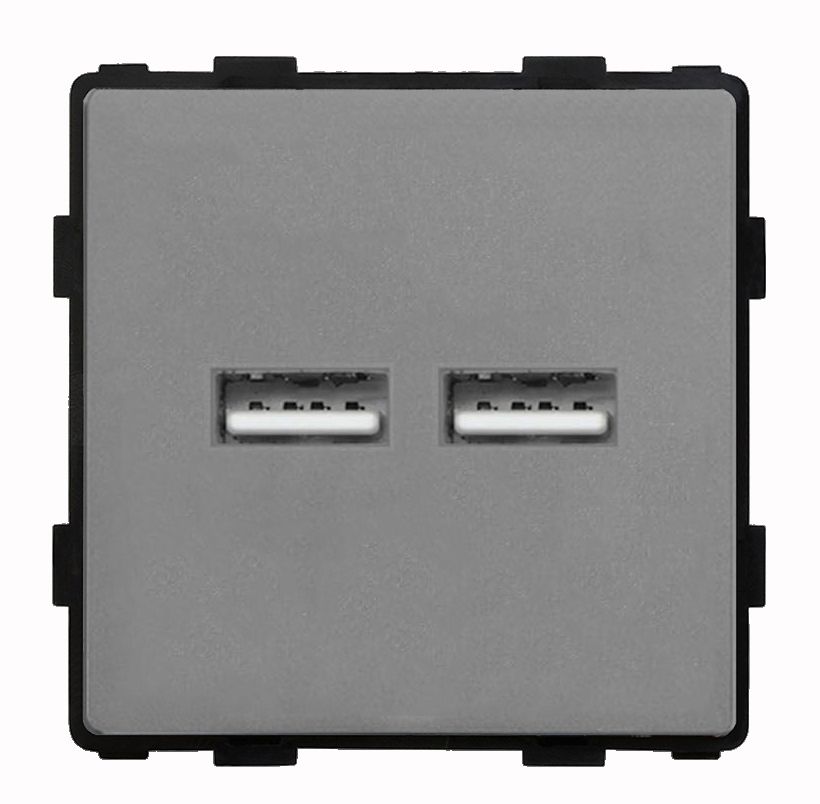 Купить Механизм розетки (без рамки) 2Usb АА, 5В 3.1 А, цвет серый в интернет-магазине Mvava.ru