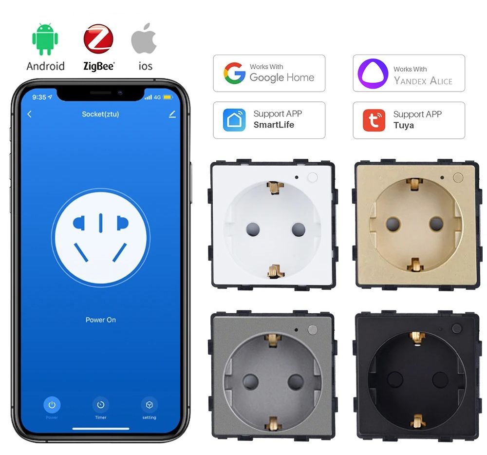 Купить Механизм розетки ZigBee (без рамки) Алиса, таймер, цвет белый в интернет-магазине Mvava.ru