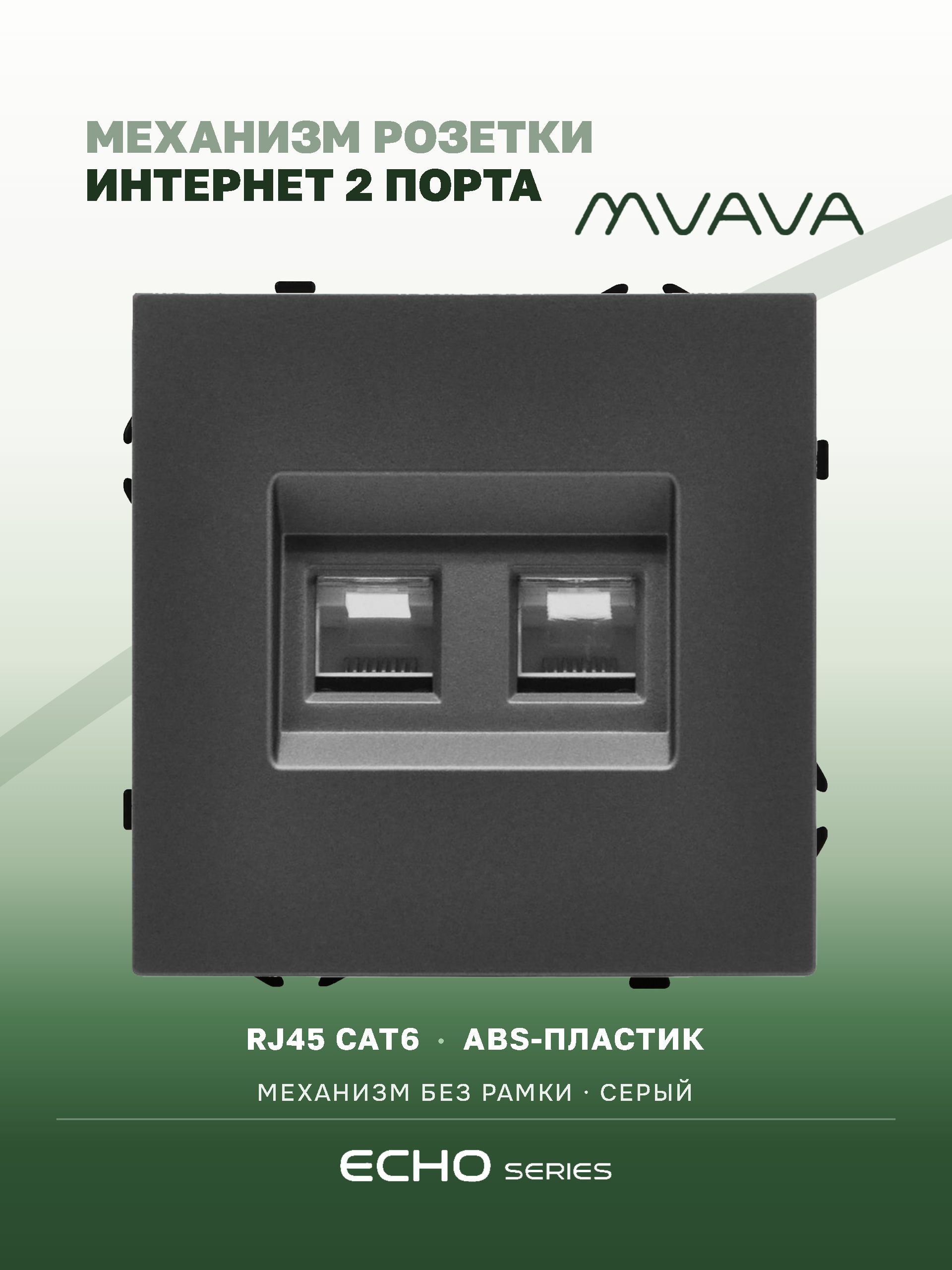 Розетка echo Dual CAT6 (без рамки), цвет серый MVAVA
