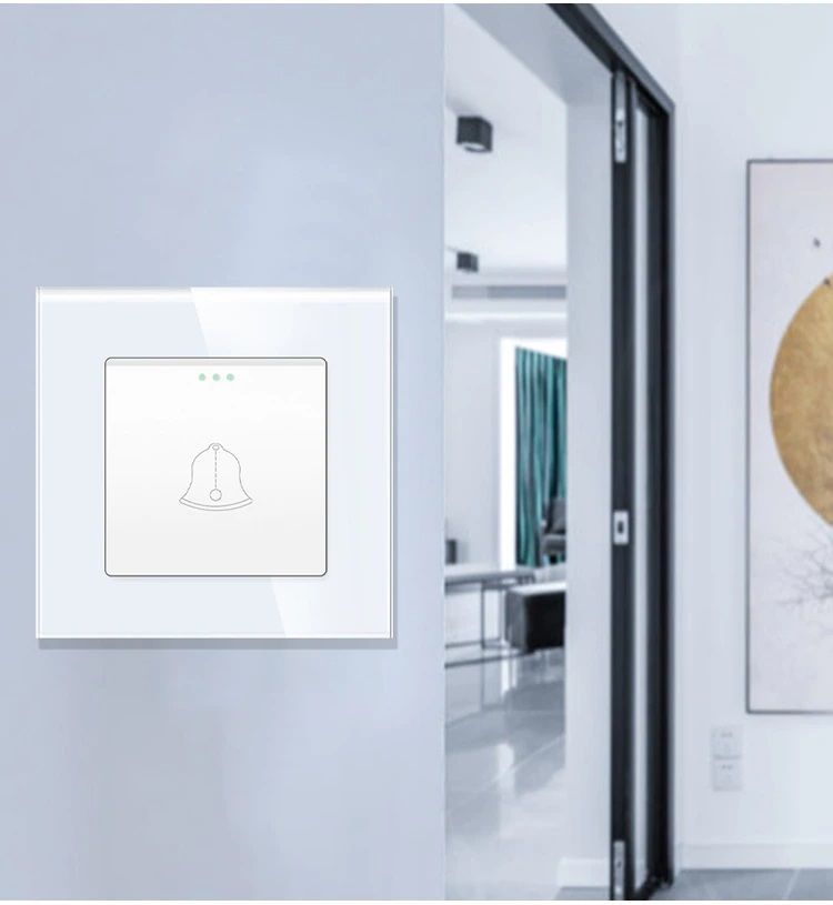 Купить Выключатель механический, звонок 1 пост, рамка стекло 86х86мм цвет белый в интернет-магазине Mvava.ru