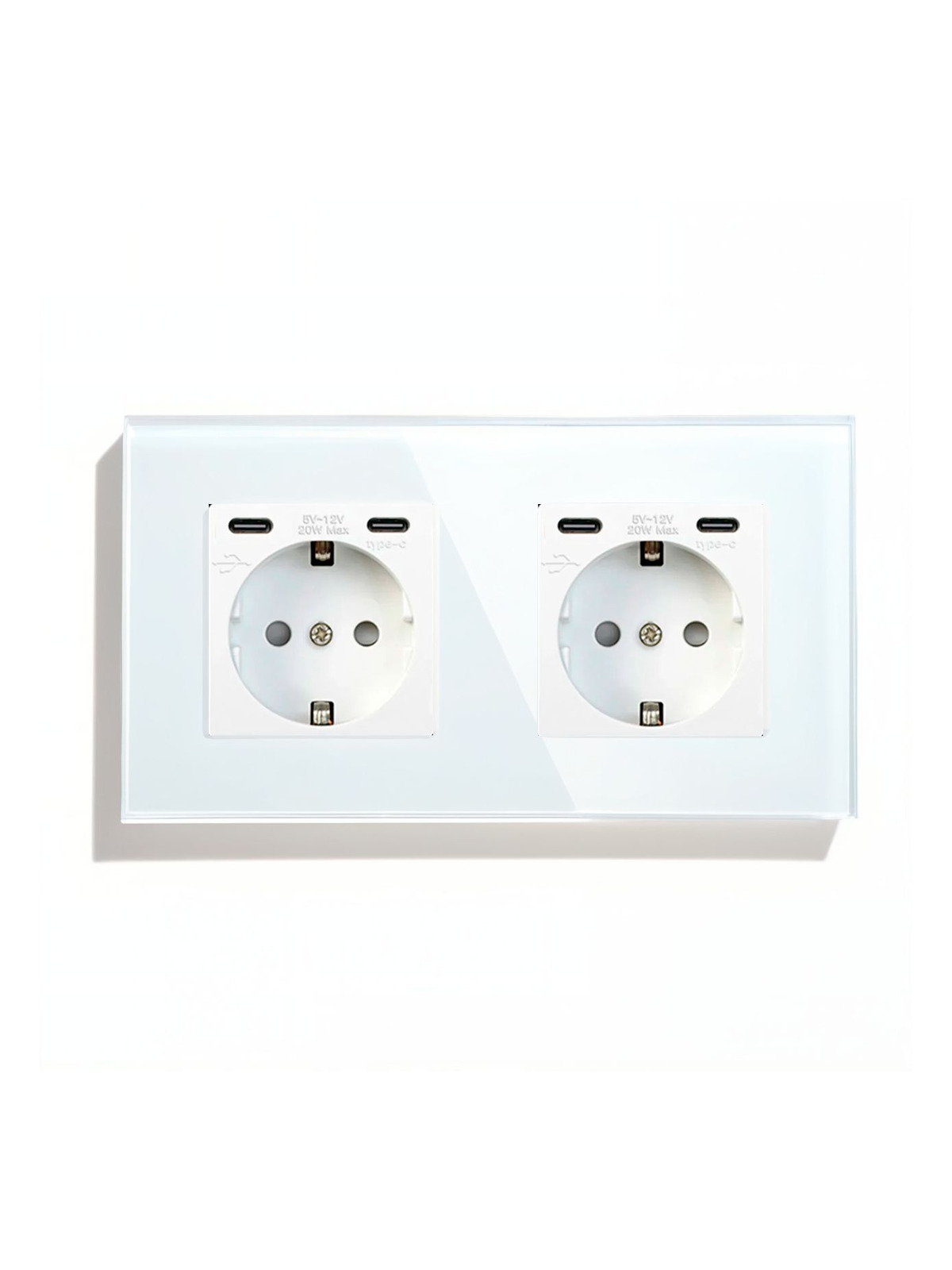 Купить Розетка электрическая 2 поста CC, быстрая зарядка 20W, стекло 157х86 мм, цвет белый в интернет-магазине Mvava.ru