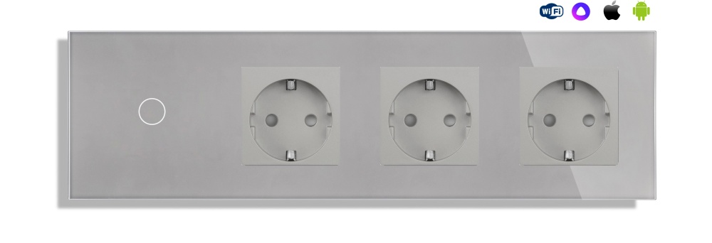 Купить Сенсорный выключатель ZigBee MVAVA 1 кл. 3 розетки 4 поста (1G+3EU) стекло299х86мм цвет серый в интернет-магазине Mvava.ru