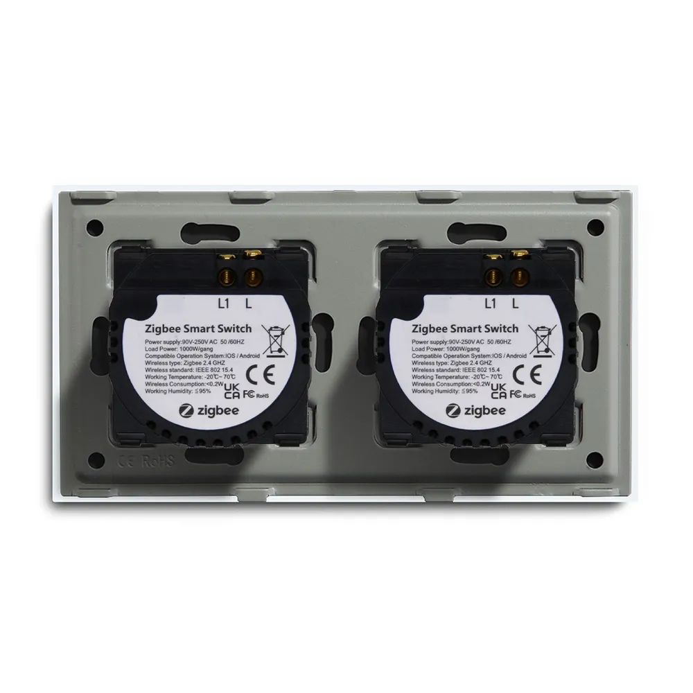 Купить Сенсорный выключатель ZigBee MVAVA 2 кл. 2 поста (1G+1G) стекло 157х86мм цвет серый в интернет-магазине Mvava.ru