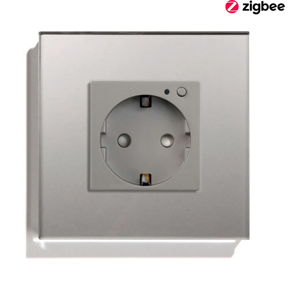 Купить Розетка ZigBee 1 пост, 16А рамка стекло 86х86мм цвет серый в интернет-магазине Mvava.ru