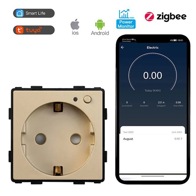 Купить Механизм розетки ZigBee (без рамки) Алиса, таймер, цвет золотой в интернет-магазине Mvava.ru