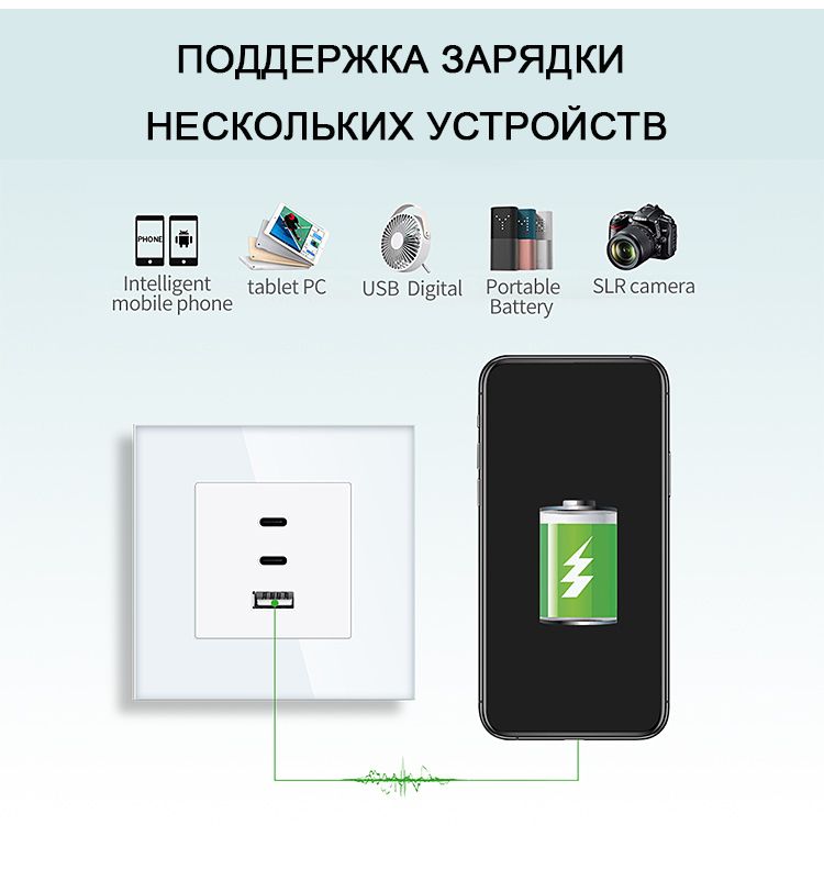 Купить Механизм розетки (без рамки) 3Usb C+C+A, быстрая зарядка 65Вт, цвет серый в интернет-магазине Mvava.ru