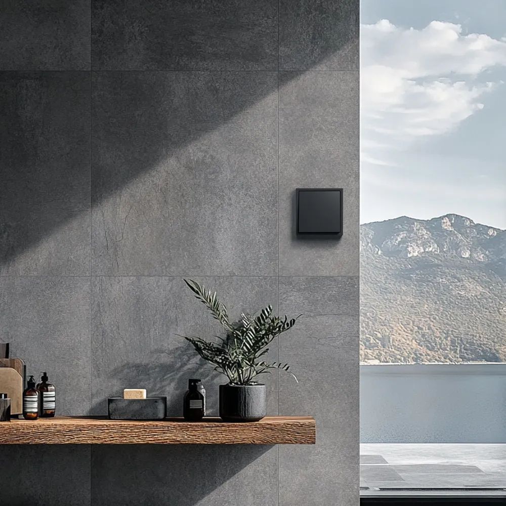 Купить Выключатель echo, 1 клавиша, 1 пост, рамка пластик 81х81мм цвет черный в интернет-магазине Mvava.ru