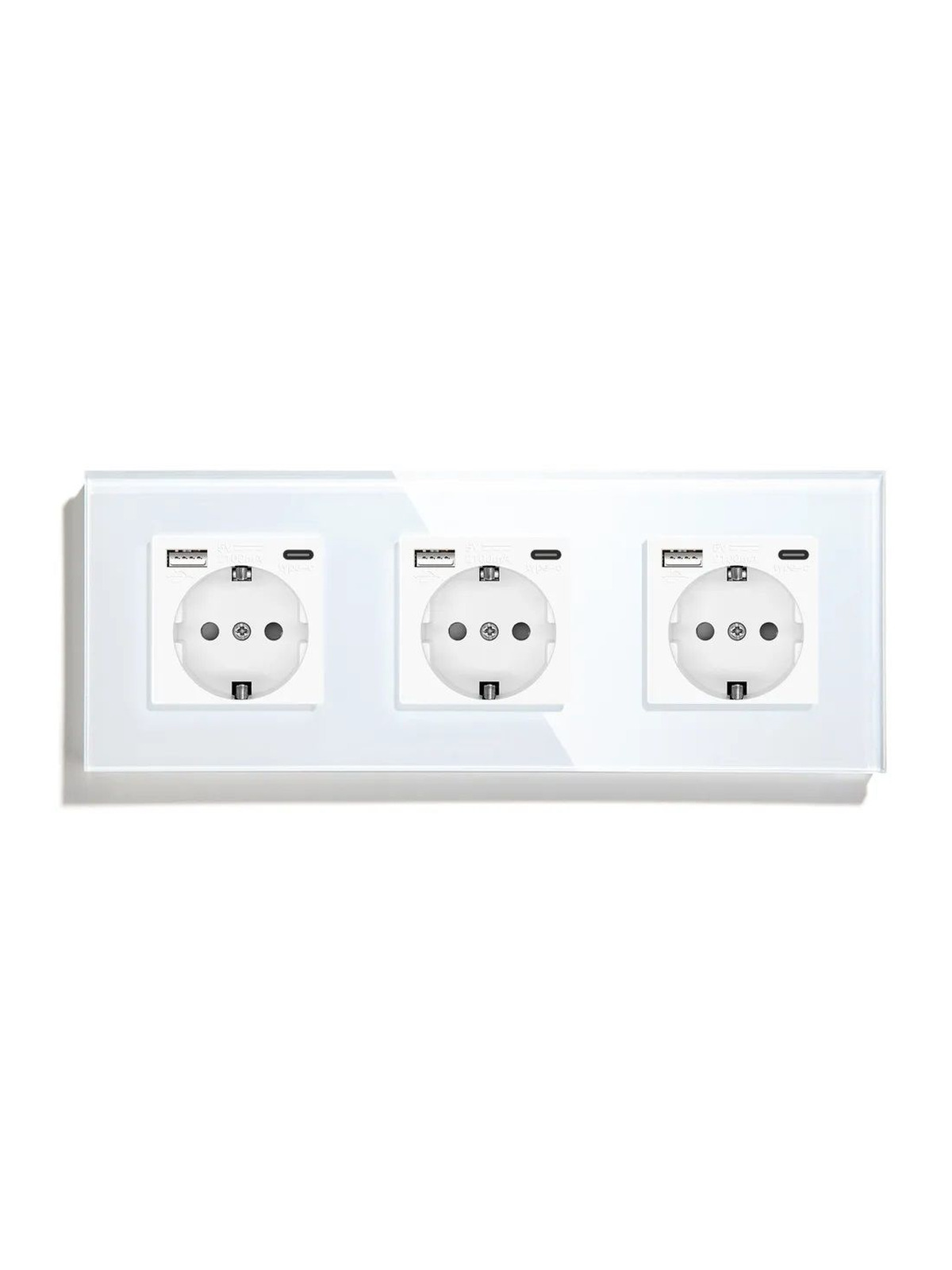 Купить Розетка электрическая 5 постов АC, зарядка 10W, стекло 370х86 мм, цвет белый в интернет-магазине Mvava.ru