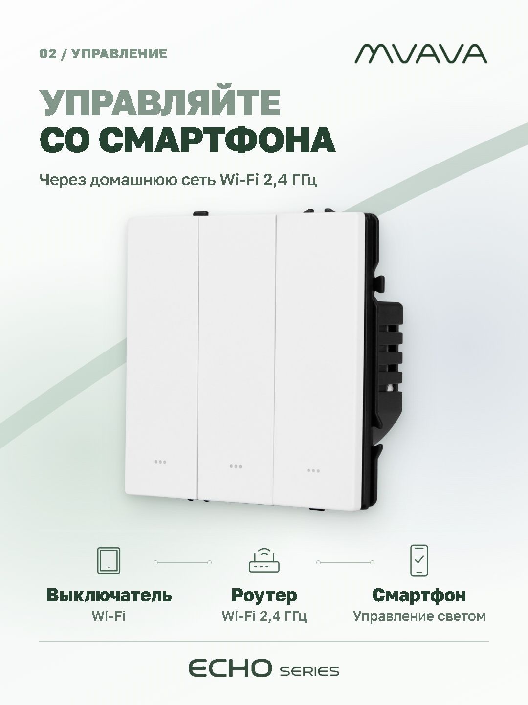 Купить Выключатель Wi-Fi Echo Smart Алиса, нажимной, 3 клавиши, с нулем, без рамки, белый в интернет-магазине Mvava.ru