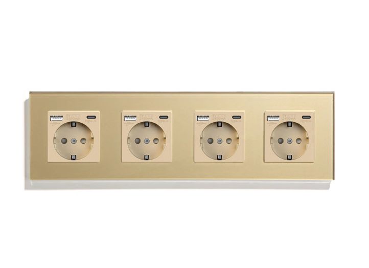 Купить Розетка электрическая 4 поста АC, зарядка 10W, стекло 299х86 мм, цвет золотой в интернет-магазине Mvava.ru