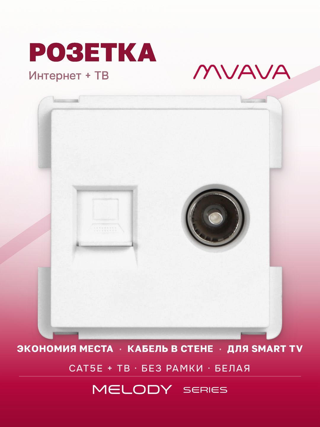 Купить Механизм розетки интернет, CAT5e+TV, цвет белый в интернет-магазине Mvava.ru
