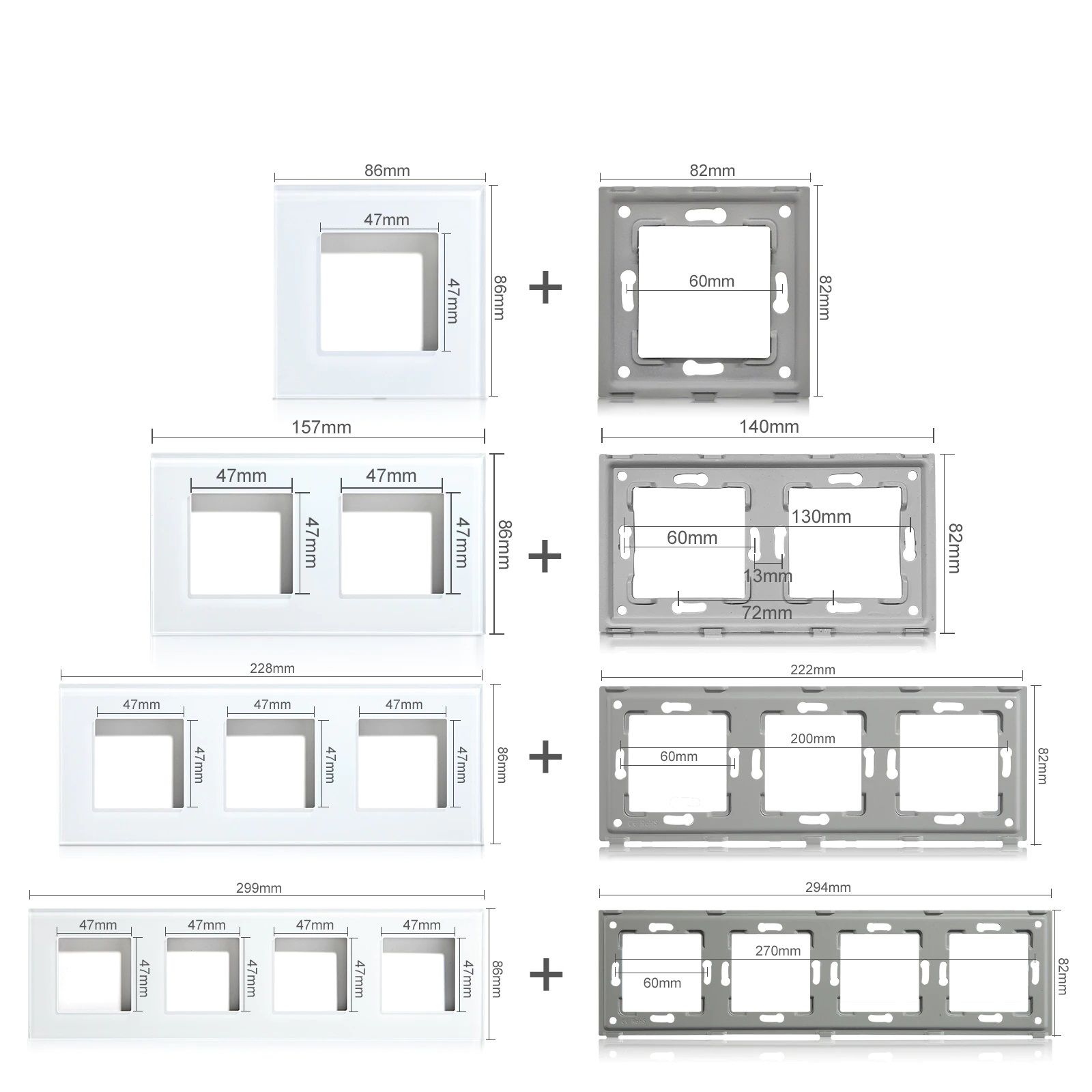 Купить Рамка комби вертикальная 3 поста (2G+2F) 228*86мм, стекло, цвет серый в интернет-магазине Mvava.ru