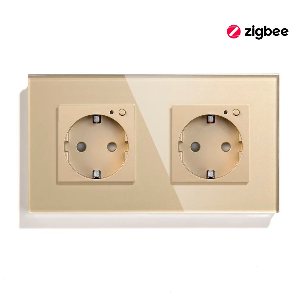Купить Розетка ZigBee 2 поста, 16А рамка стекло 86х86мм цвет золотой в интернет-магазине Mvava.ru