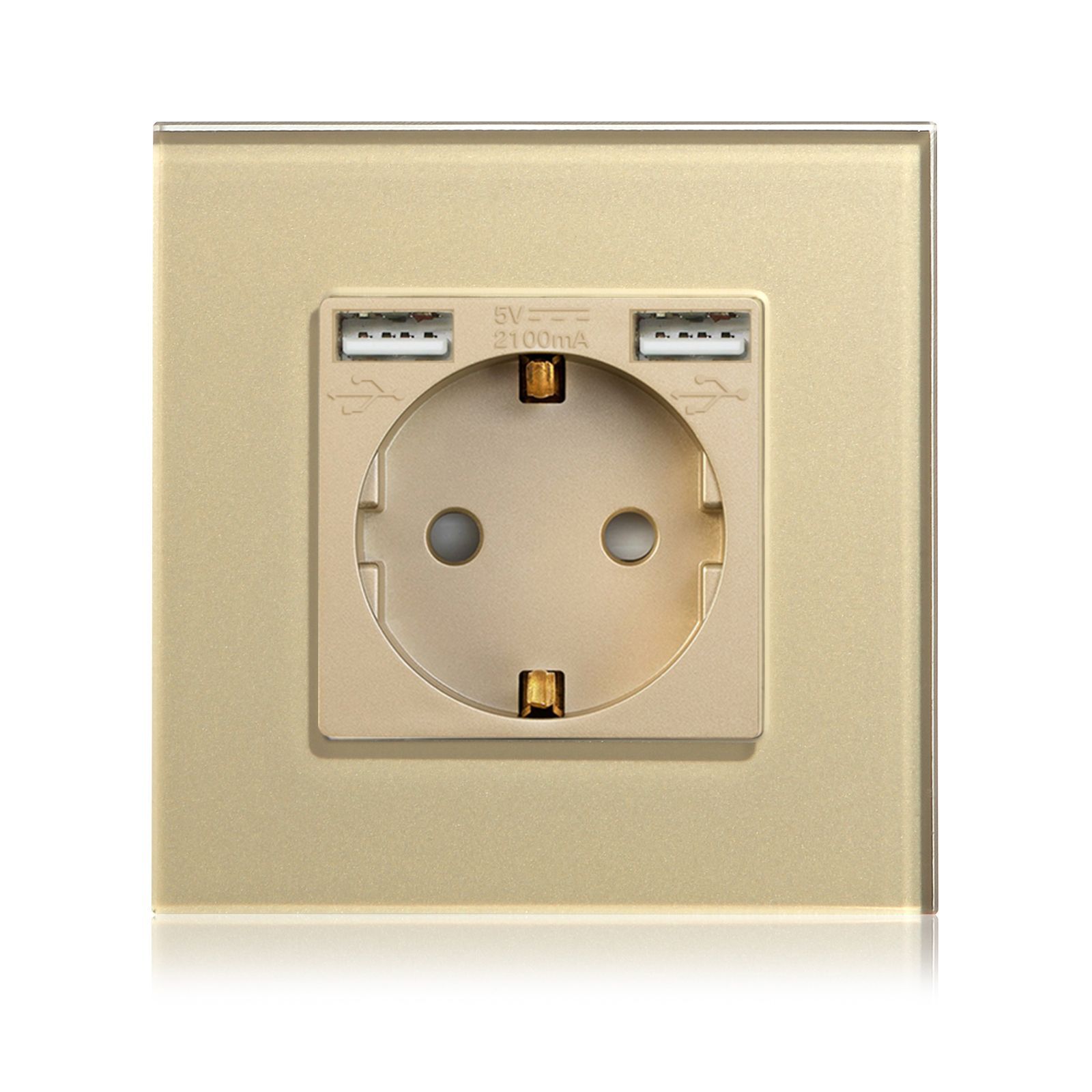 Купить Розетка электрическая с Usb AA, 1 пост 16А, рамка 86х86 стекло, цвет золотой в интернет-магазине Mvava.ru