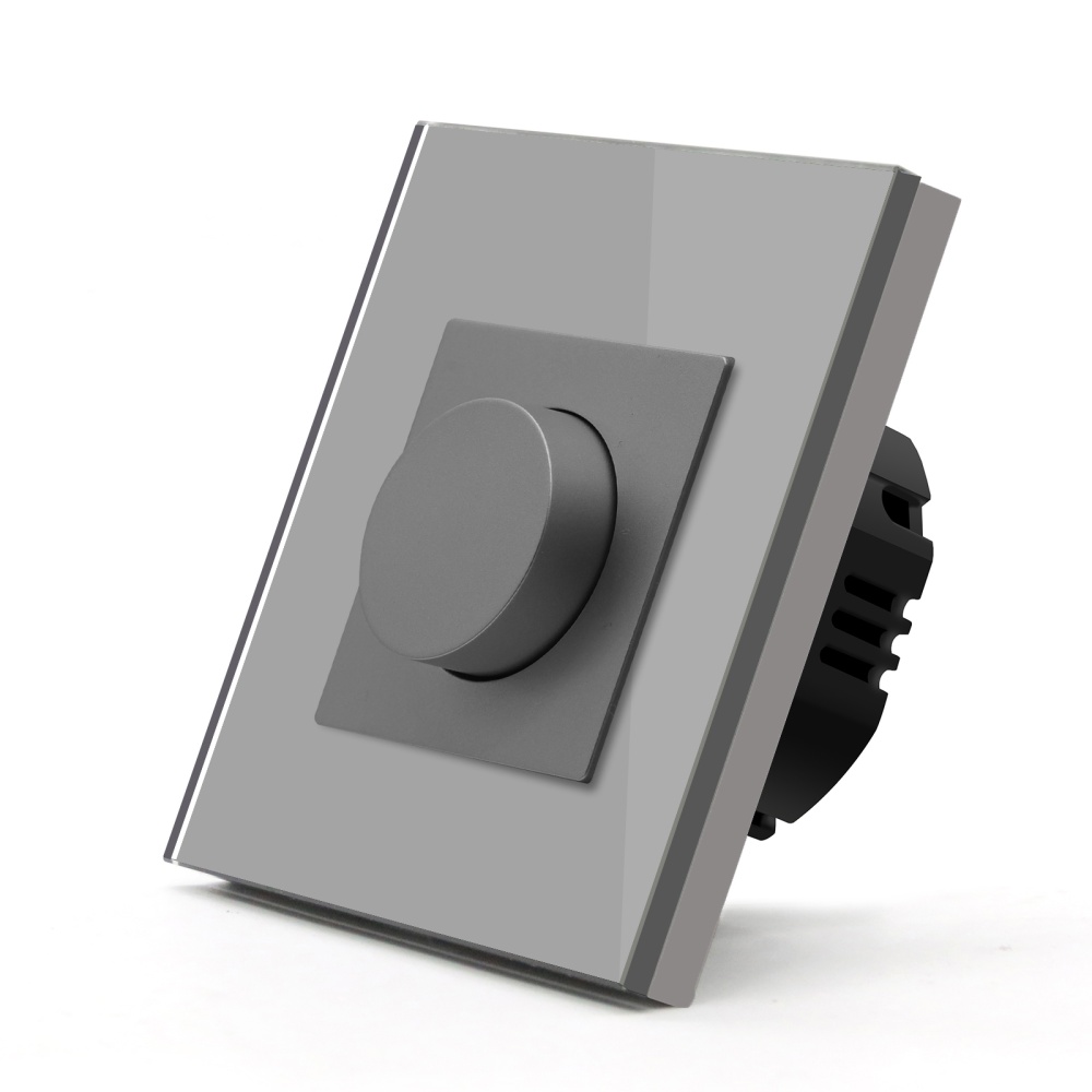 Купить Выключатель диммер, 1пост рамка стекло 86х86мм цвет серый в интернет-магазине Mvava.ru