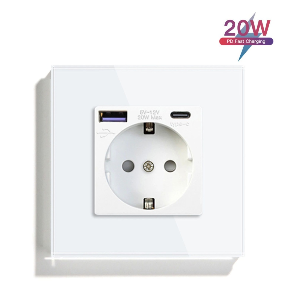 Купить Розетка электрическая 1 пост с Usb/Type-C АC, быстрая зарядка 20W, цвет белый в интернет-магазине Mvava.ru