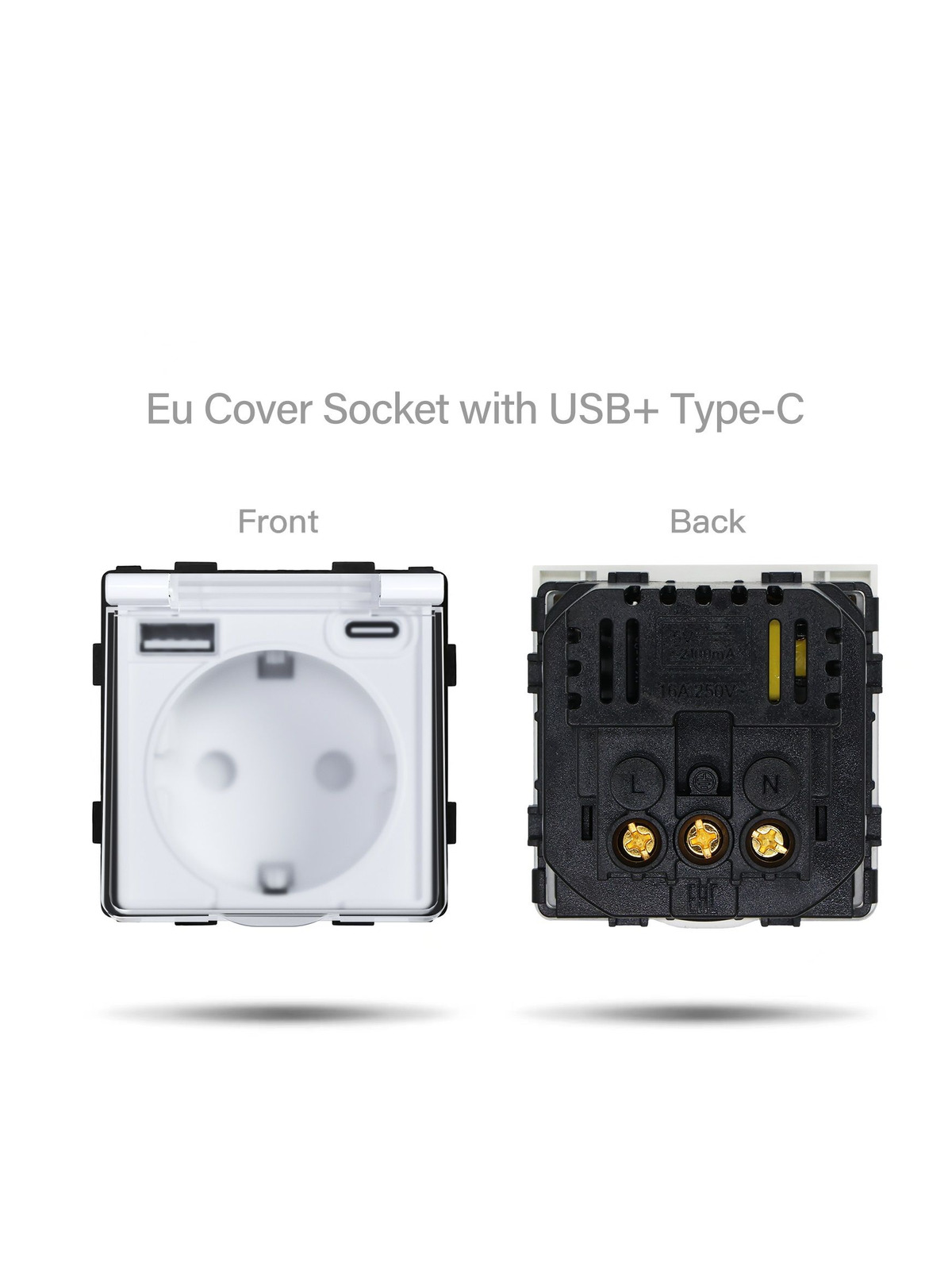 Купить Розетка c крышкой, Usb/Type-C 20w 2 поста 16А рамка 157х86мм стекло, цвет черный в интернет-магазине Mvava.ru