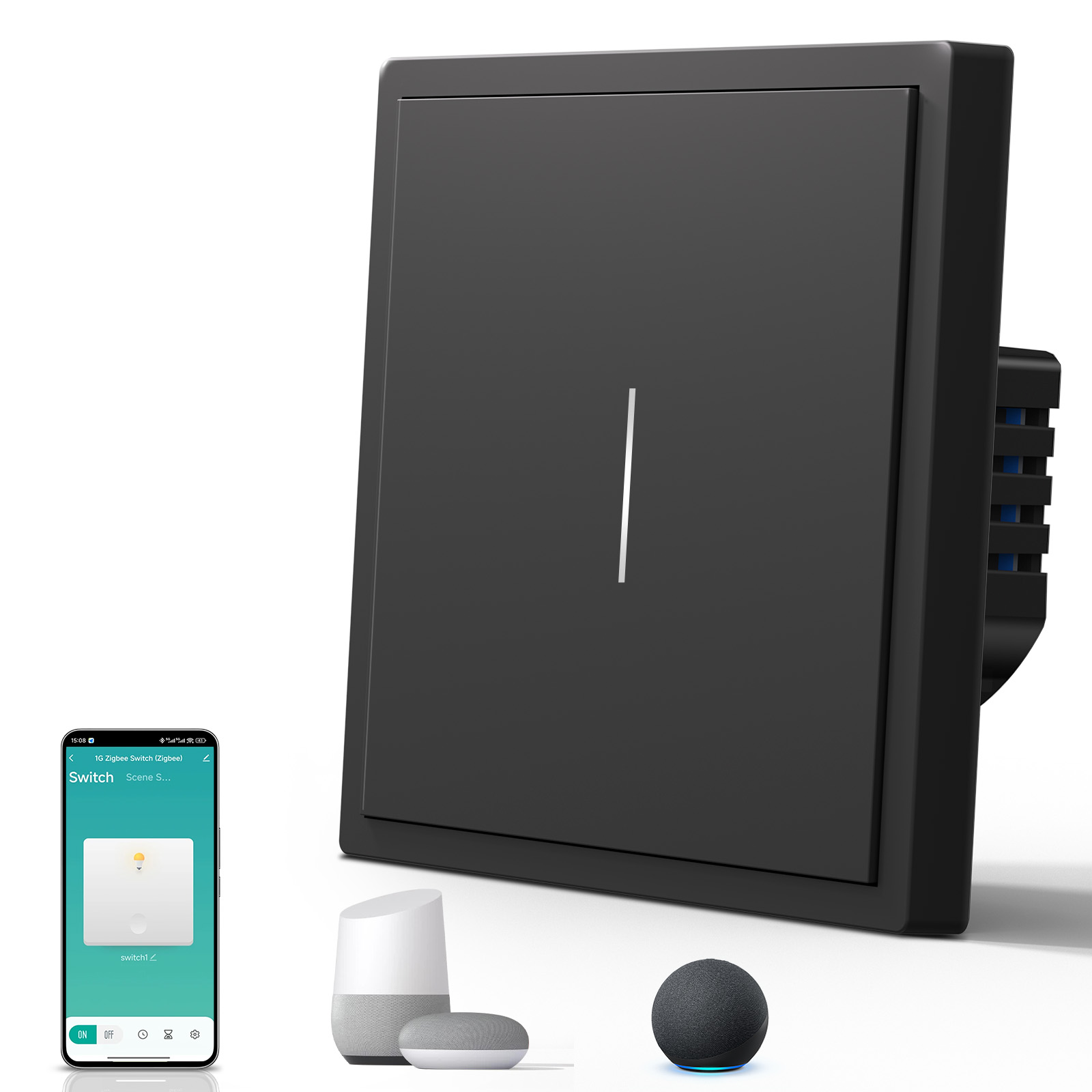 Умный выключатель Wi-Fi Scale, 1кл, 1 пост, рамка 86x86 мм, Алиса, цвет чёрный MVAVA