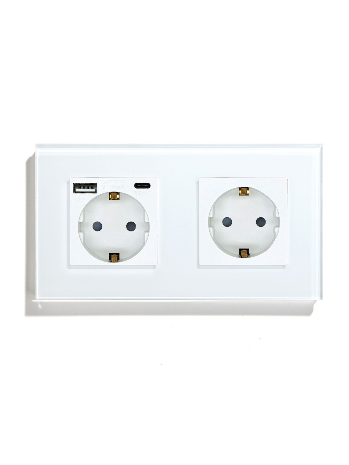 Купить Розетка электрическая 2 поста EU/AC, зарядка 10W, стекло 157х86 мм, цвет белый в интернет-магазине Mvava.ru