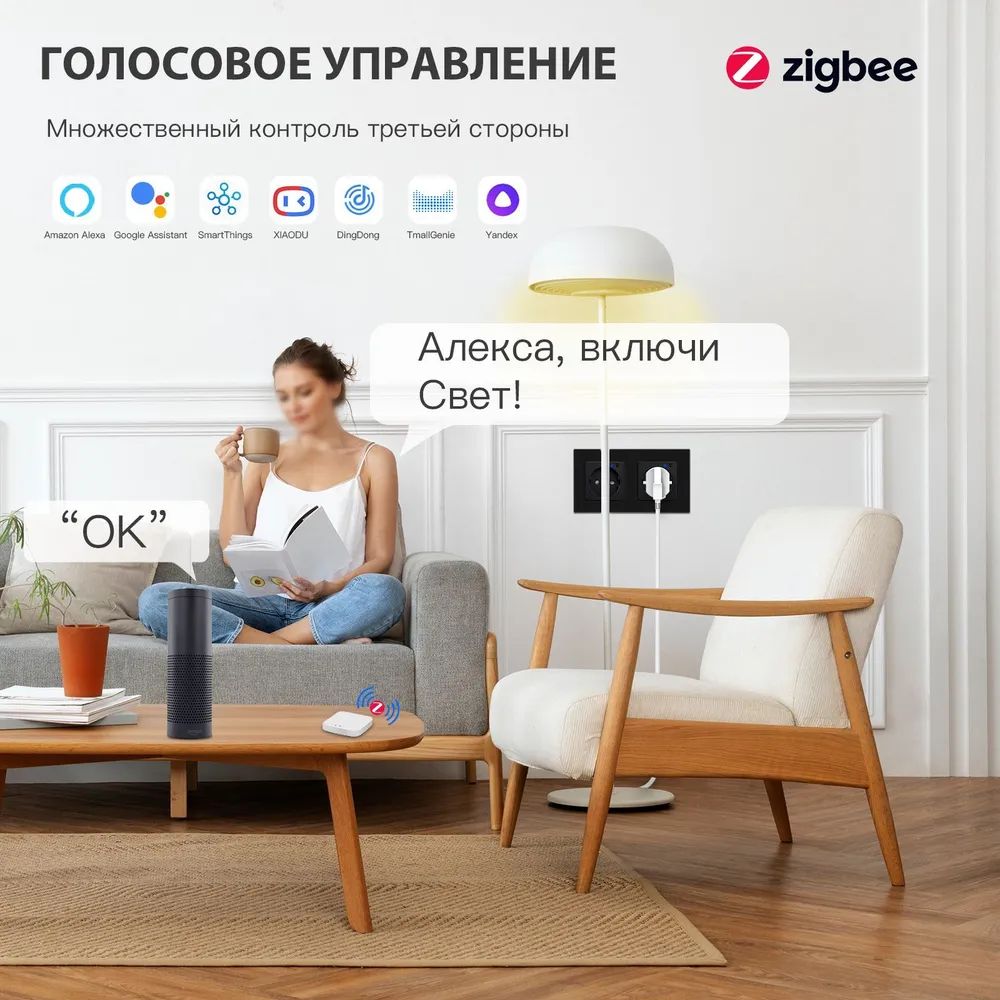 Купить Розетка ZigBee 2 поста, 16А рамка стекло 86х86мм цвет черный в интернет-магазине Mvava.ru